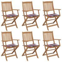 Składane krzesła ogrodowe z poduszkami, 6 szt., drewno akacjowe