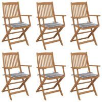 Składane krzesła ogrodowe z poduszkami, 6 szt., drewno akacjowe