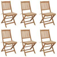 Składane krzesła ogrodowe z poduszkami, 6 szt., drewno akacjowe