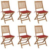 Składane krzesła ogrodowe z poduszkami, 6 szt., drewno akacjowe