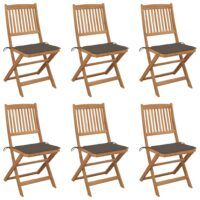 Składane krzesła ogrodowe z poduszkami, 6 szt., drewno akacjowe