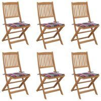 Składane krzesła ogrodowe z poduszkami, 6 szt., drewno akacjowe