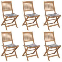 Składane krzesła ogrodowe z poduszkami, 6 szt., drewno akacjowe