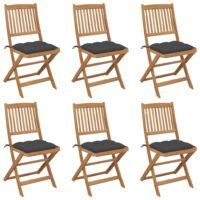 Składane krzesła ogrodowe z poduszkami, 6 szt., drewno akacjowe