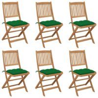 Składane krzesła ogrodowe z poduszkami, 6 szt., drewno akacjowe