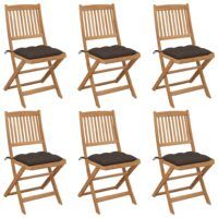 Składane krzesła ogrodowe z poduszkami, 6 szt., drewno akacjowe