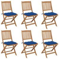 Składane krzesła ogrodowe z poduszkami, 6 szt., drewno akacjowe