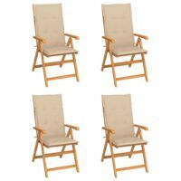 Krzesła ogrodowe, 4 szt., beżowe poduszki, drewno tekowe