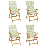 Krzesła ogrodowe, 4 szt., z poduszkami w liście, drewno tekowe