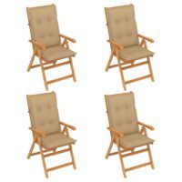Krzesła ogrodowe z beżowymi poduszkami, 4 szt., drewno tekowe