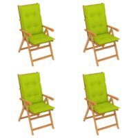 Krzesła ogrodowe z jasnozielonymi poduszkami, 4 szt., tekowe