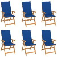 Krzesła ogrodowe, 6 szt., kobaltowe poduszki, drewno tekowe