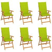 Krzesła ogrodowe, 6 szt., jasnozielone poduszki, drewno tekowe