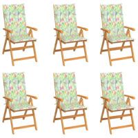 Krzesła ogrodowe, 6 szt., z poduszkami w liście, drewno tekowe