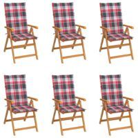 Krzesła ogrodowe, 6 szt., z poduszkami w czerwoną kratkę, tek