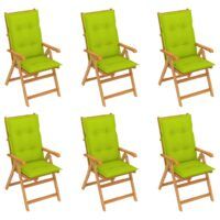 Krzesła ogrodowe, 6 szt., jasnozielone poduszki, drewno tekowe