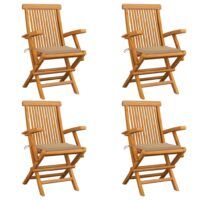 Krzesła ogrodowe, beżowe poduszki, 4 szt., lite drewno tekowe