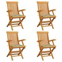 Krzesła ogrodowe z poduszkami w liście, 4 szt., drewno tekowe