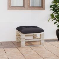 Ogrodowy stołek z palet z antracytową poduszką, drewno sosnowe