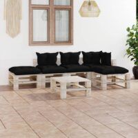 6-cz. zestaw mebli ogrodowych z palet, z poduszkami, sosna