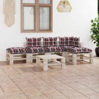 6-cz. zestaw mebli ogrodowych z palet, z poduszkami, sosna