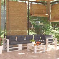 6-cz. zestaw mebli ogrodowych z palet, z poduszkami, sosna