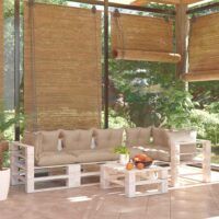 6-cz. zestaw mebli ogrodowych z palet, z poduszkami, sosna