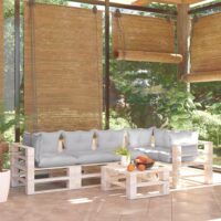 6-cz. zestaw mebli ogrodowych z palet, z poduszkami, sosna