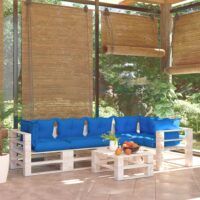 6-cz. zestaw mebli ogrodowych z palet, z poduszkami, sosna