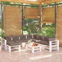 9-cz. zestaw mebli ogrodowych z palet, z poduszkami, sosna