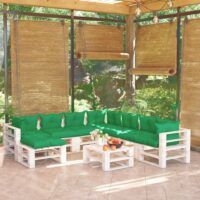 9-cz. zestaw mebli ogrodowych z palet, z poduszkami, sosna