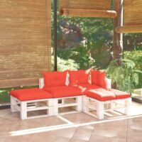 4-cz. zestaw mebli ogrodowych z palet, z poduszkami, sosna