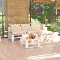 5-cz. zestaw mebli ogrodowych z palet, z poduszkami, sosna