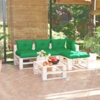 5-cz. zestaw mebli ogrodowych z palet, z poduszkami, sosna