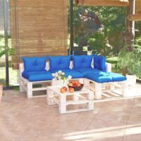 5-cz. zestaw mebli ogrodowych z palet, z poduszkami, sosna