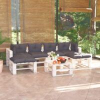 7-cz. zestaw mebli ogrodowych z palet, z poduszkami, sosna