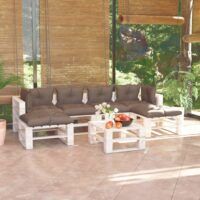 7-cz. zestaw mebli ogrodowych z palet, z poduszkami, sosna