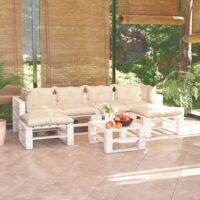 7-cz. zestaw mebli ogrodowych z palet, z poduszkami, sosna