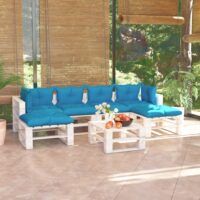 7-cz. zestaw mebli ogrodowych z palet, z poduszkami, sosna