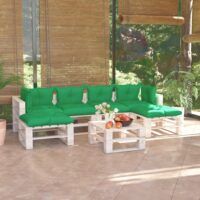 7-cz. zestaw mebli ogrodowych z palet, z poduszkami, sosna