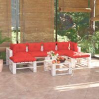 7-cz. zestaw mebli ogrodowych z palet, z poduszkami, sosna