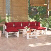 7-cz. zestaw mebli ogrodowych z palet, z poduszkami, sosna