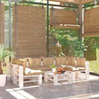 7-cz. zestaw mebli ogrodowych z palet, z poduszkami, sosna