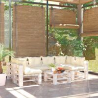 7-cz. zestaw mebli ogrodowych z palet, z poduszkami, sosna