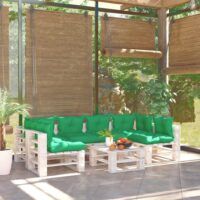 7-cz. zestaw mebli ogrodowych z palet, z poduszkami, sosna