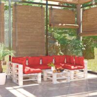 7-cz. zestaw mebli ogrodowych z palet, z poduszkami, sosna