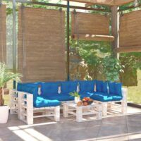 7-cz. zestaw mebli ogrodowych z palet, z poduszkami, sosna