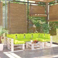 7-cz. zestaw mebli ogrodowych z palet, z poduszkami, sosna