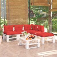 6-cz. zestaw mebli ogrodowych z palet, z poduszkami, sosna