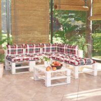 6-cz. zestaw mebli ogrodowych z palet, z poduszkami, sosna